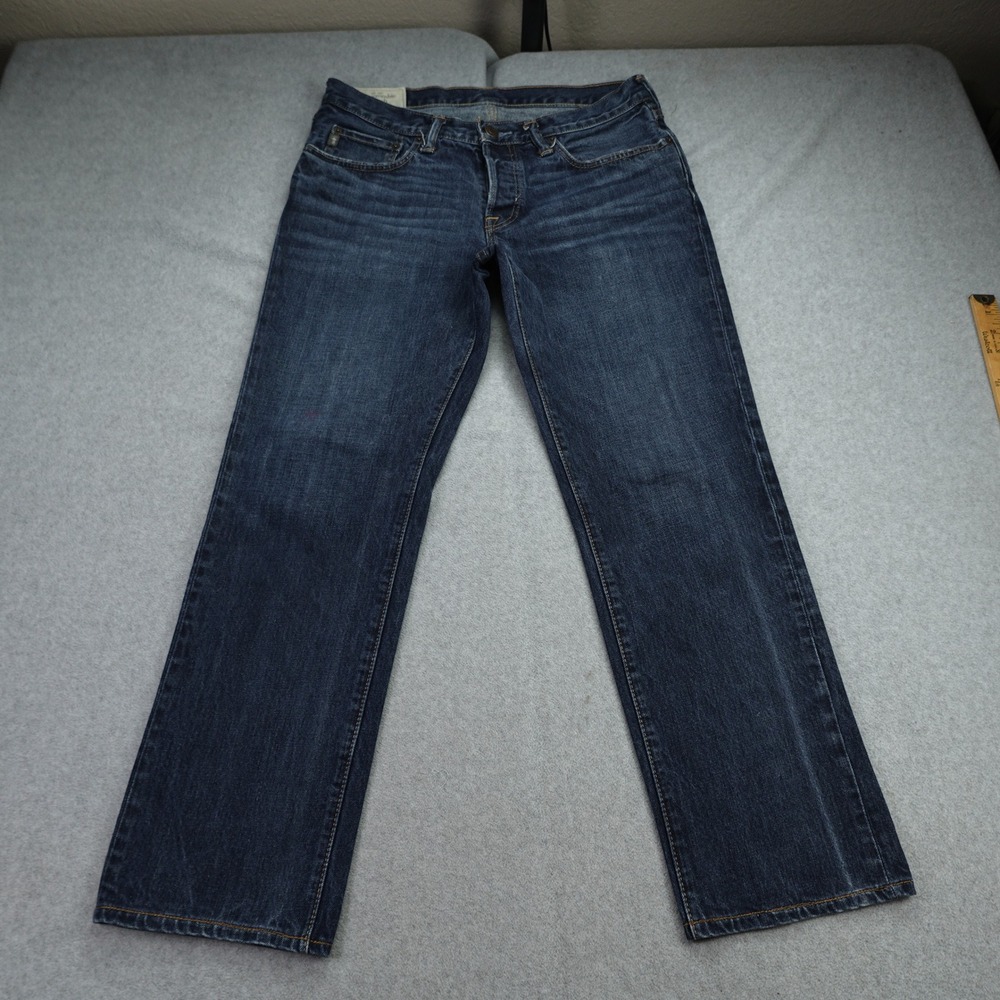 Abercrombie & Fitch Jeans Mens 32x28 Blue Straight Denim Classic Hemmed